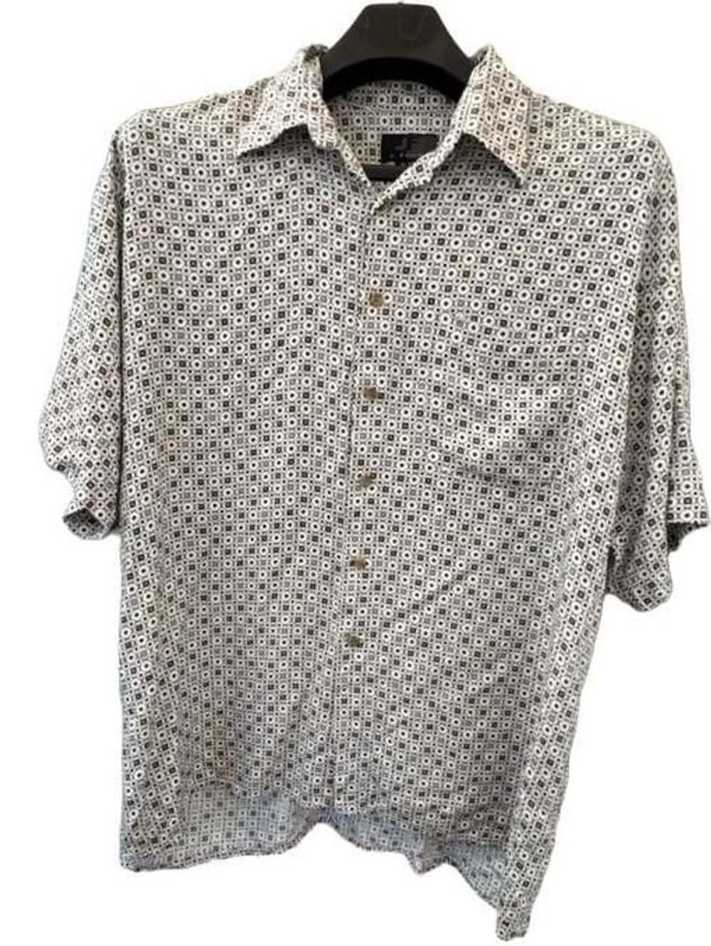 J. Ferrar Men's Geometric Print Short Sleeve Rayon Button Down Shirt XL